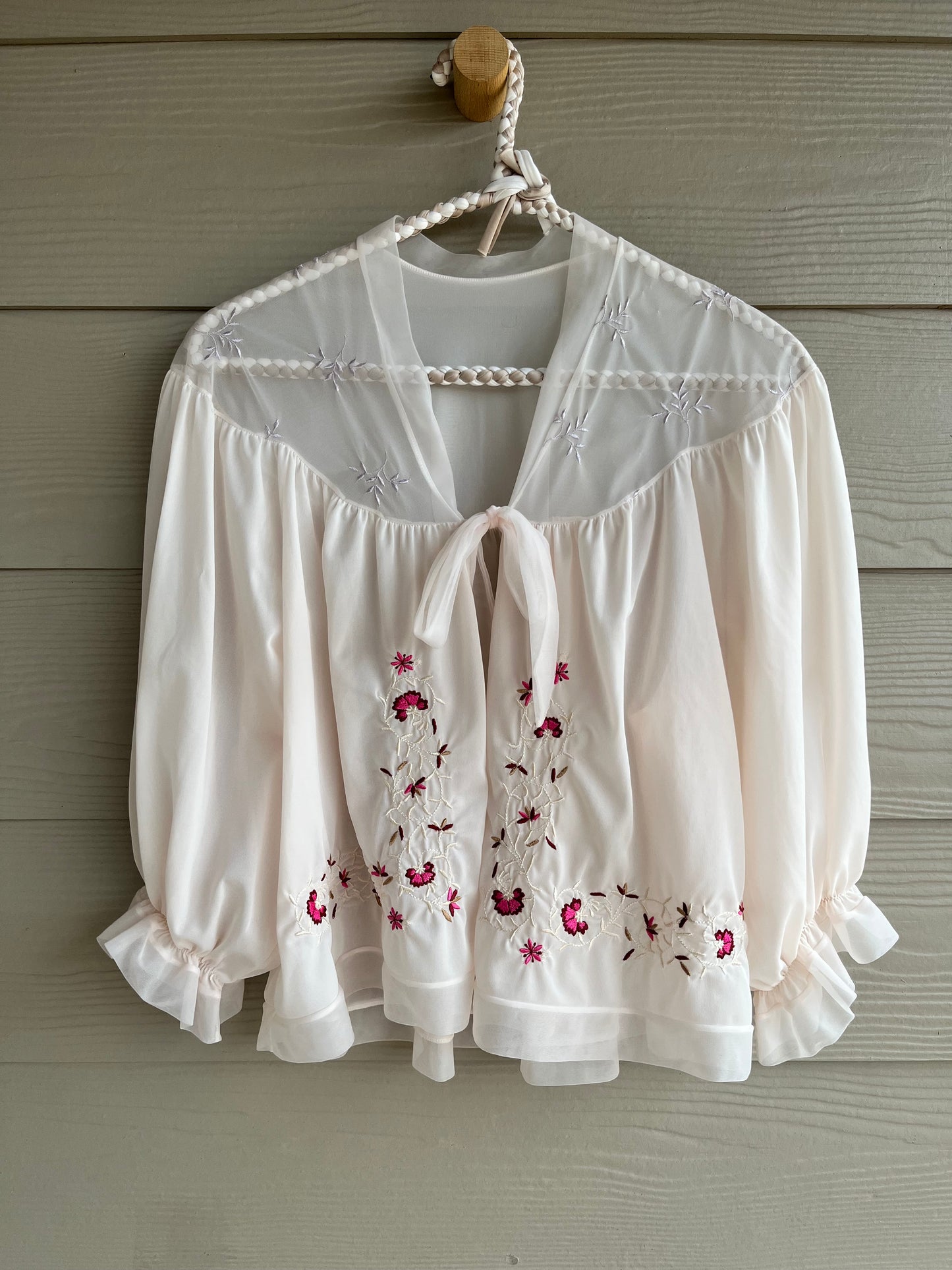 Vintage Tie-Front Blouse Embroidered by A. L. Cortez| M/L