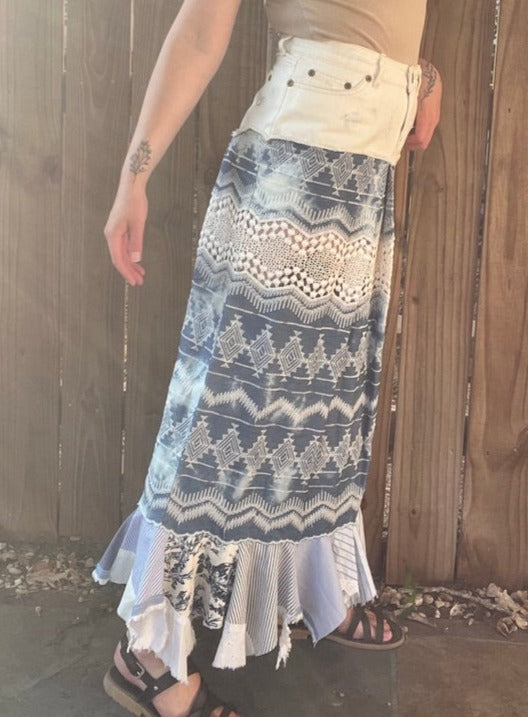 Upcycled Denim Maxi Skirt | M