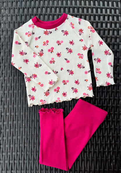 Baby Rib Tee & Leggings Set| Pink/Cream Floral