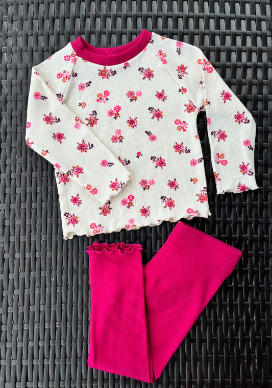 Baby Rib Tee & Leggings Set| Pink/Cream Floral