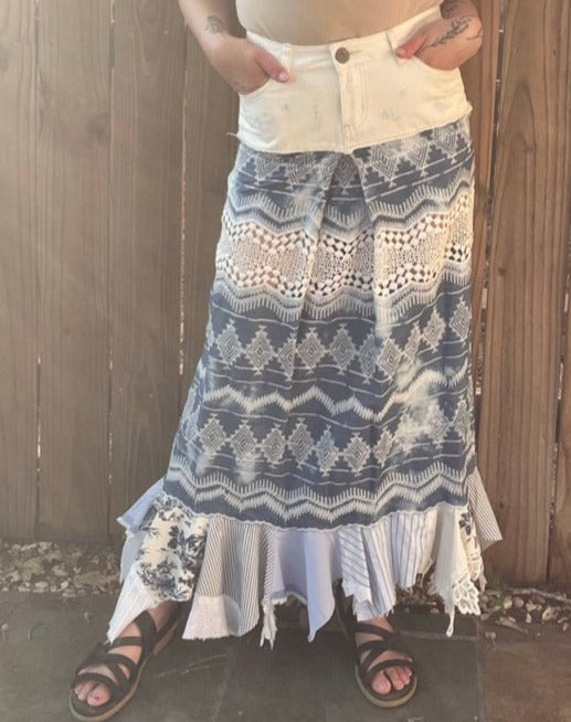 Upcycled Denim Maxi Skirt | M