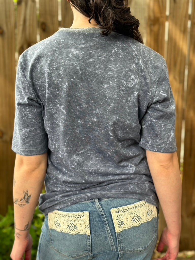 Unisex Boxy Tee | Grey Distressed | Optional Custom Pocket