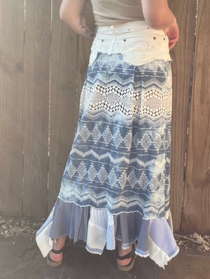 Upcycled Denim Maxi Skirt | M