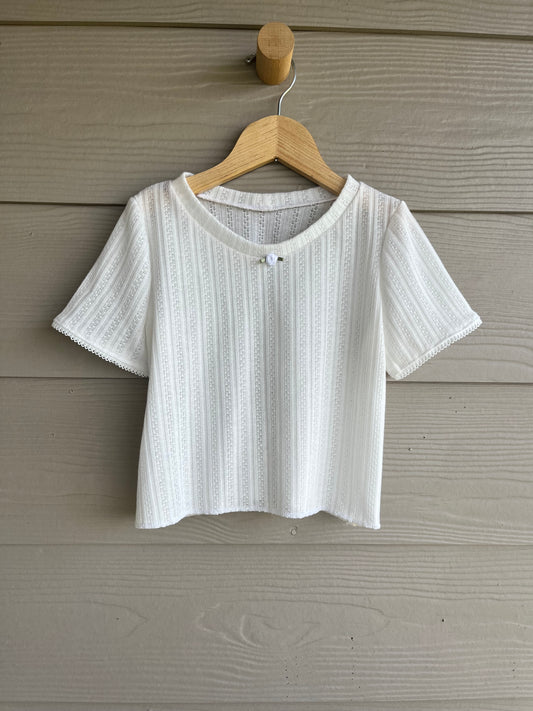Girls Cropped Pointelle Tee | White