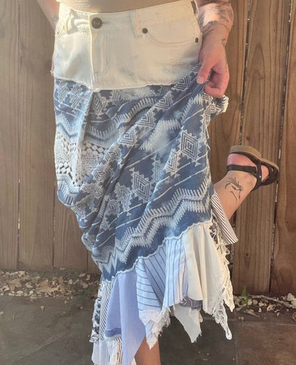 Upcycled Denim Maxi Skirt | M