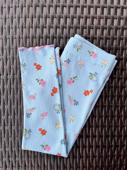 Girls Floral Leggings | Sky Blue