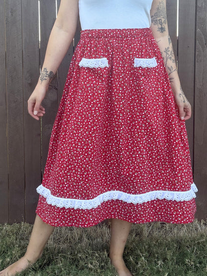 Upcycled Lace-Trimmed Skirt| L