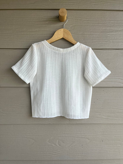 Girls Cropped Pointelle Tee | White