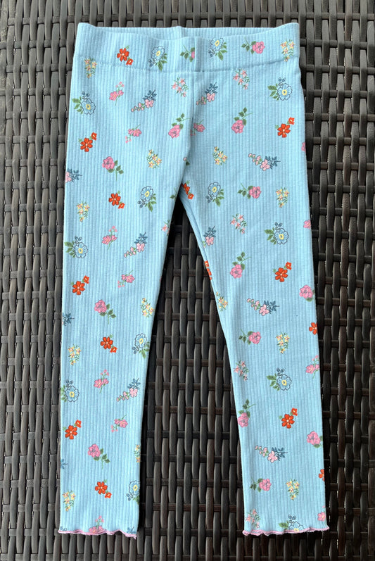 Girls Floral Leggings | Sky Blue