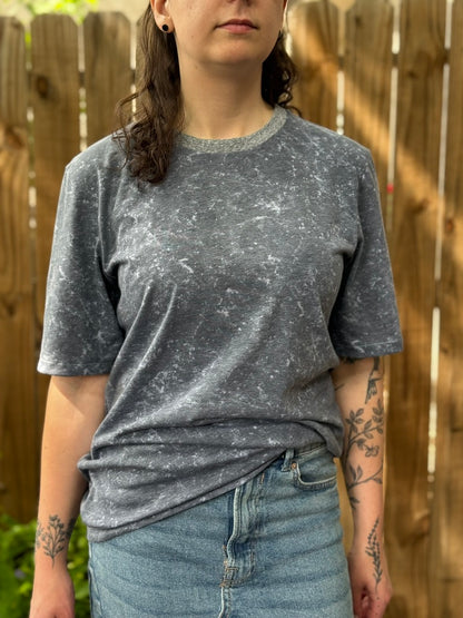 Unisex Boxy Tee | Grey Distressed | Optional Custom Pocket