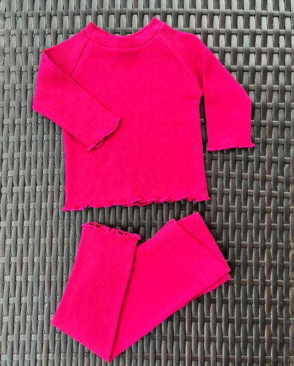 Baby Rib Tee & Leggings Set| Dark Pink