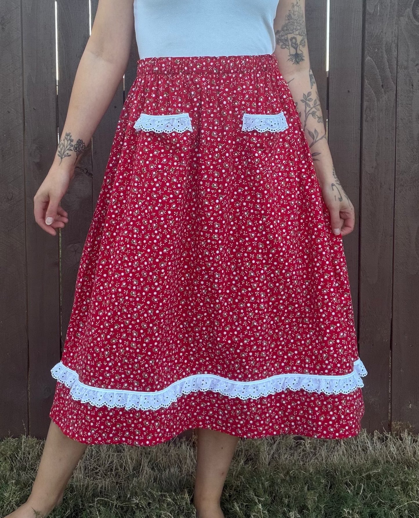 Upcycled Lace-Trimmed Skirt| L