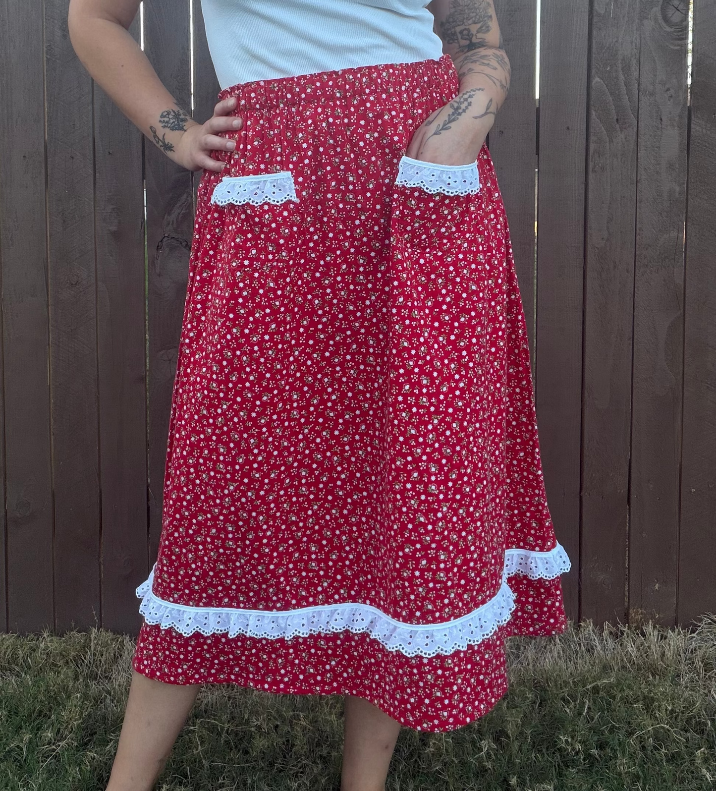 Upcycled Lace-Trimmed Skirt| L