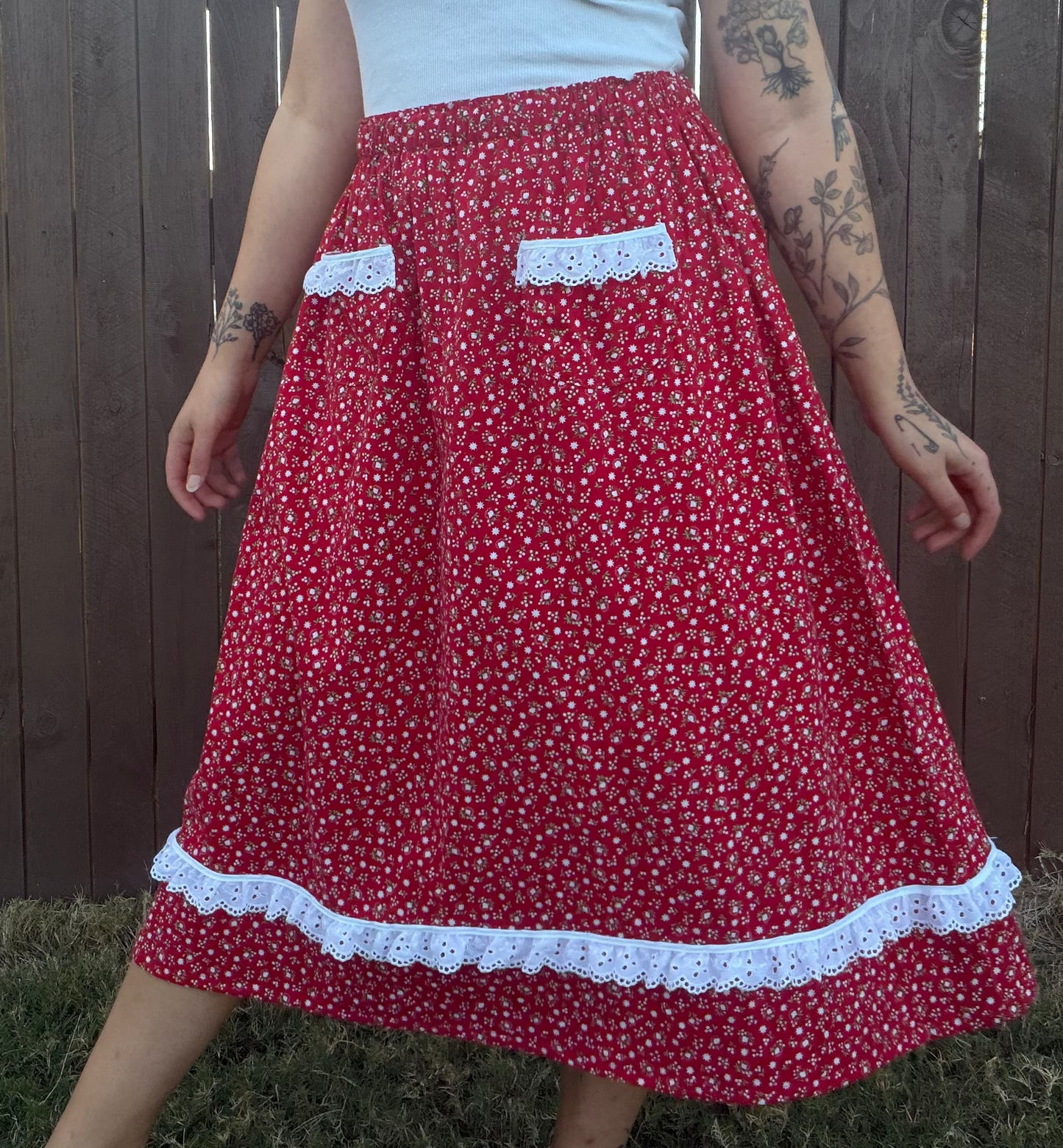 Upcycled Lace-Trimmed Skirt| L