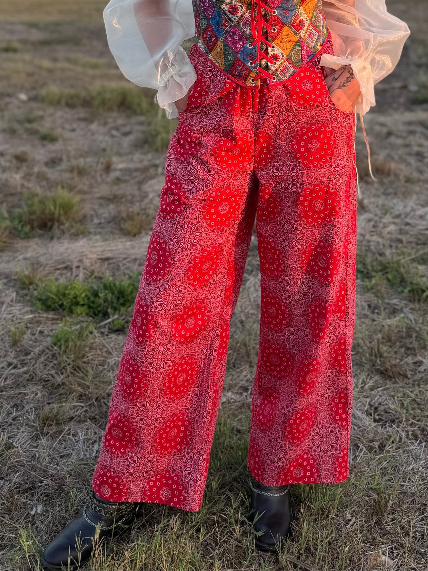 Bandana Print Wide Leg Pants | M