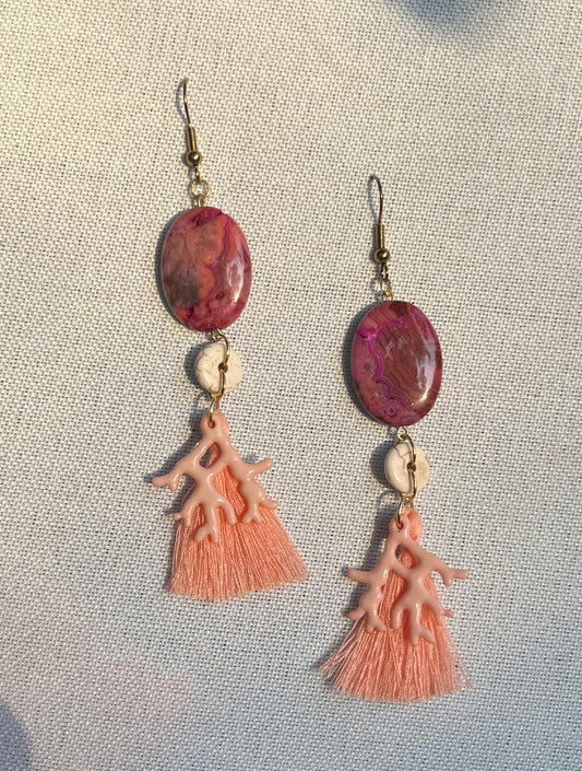 Coastal Cowgirl Stone Earrings | Coral/Fuchsia