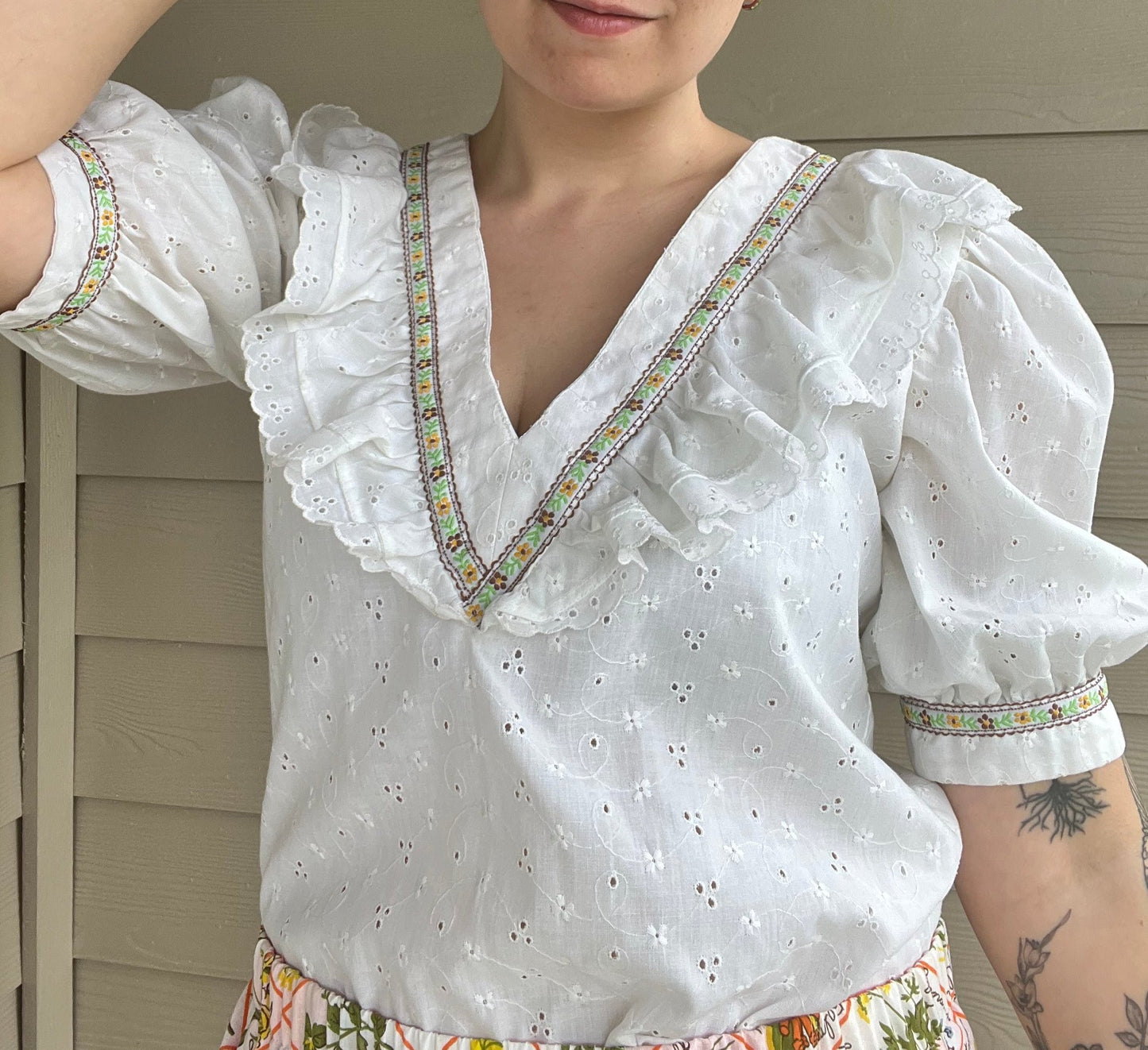 Upcycled Vintage Eyelet Blouse | M