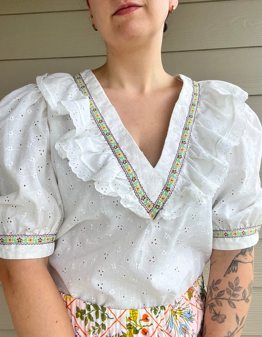 Upcycled Vintage Eyelet Blouse | M