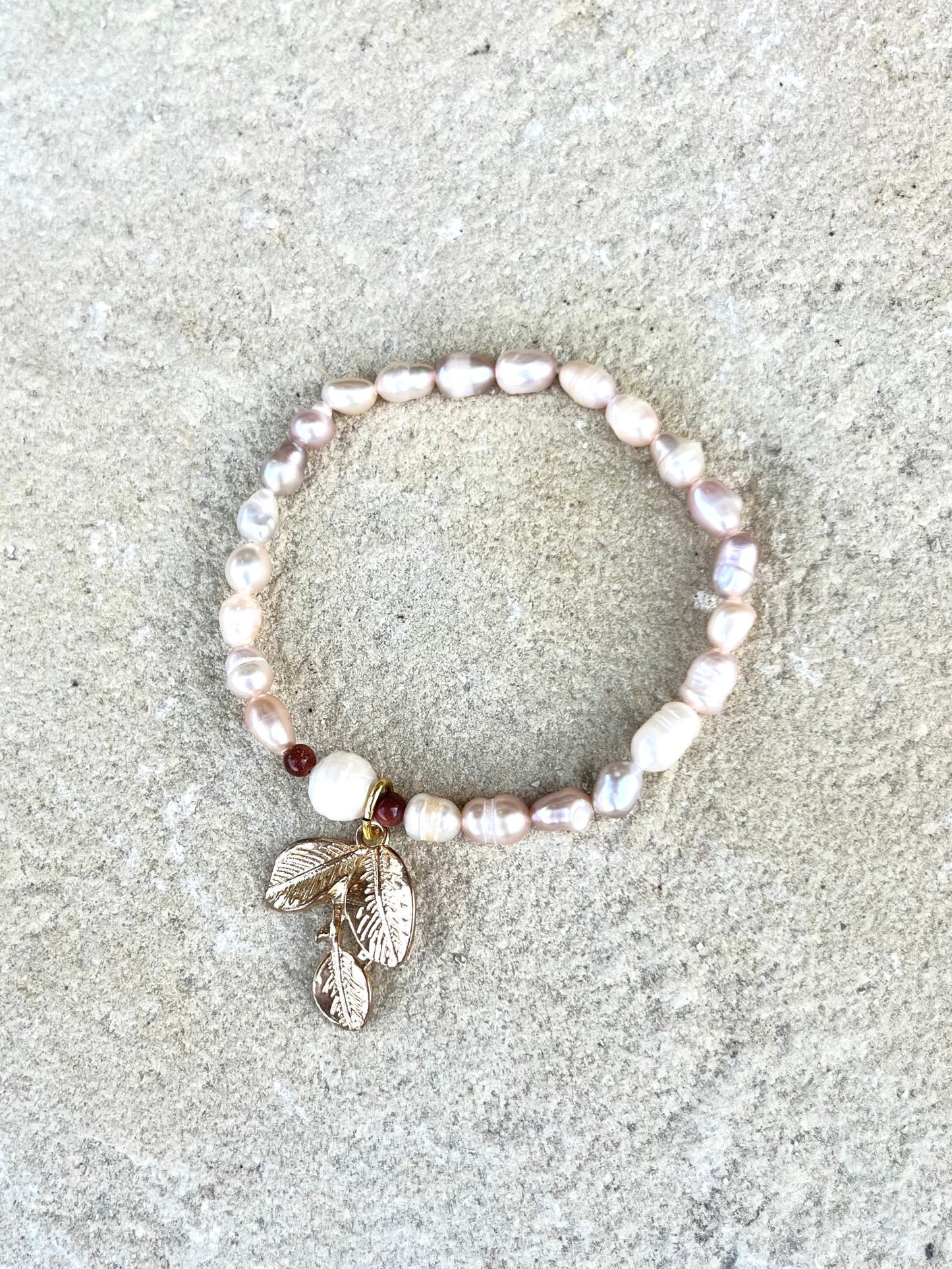 Freshwater Pearl & Goldstone Stretch Charm Bracelet