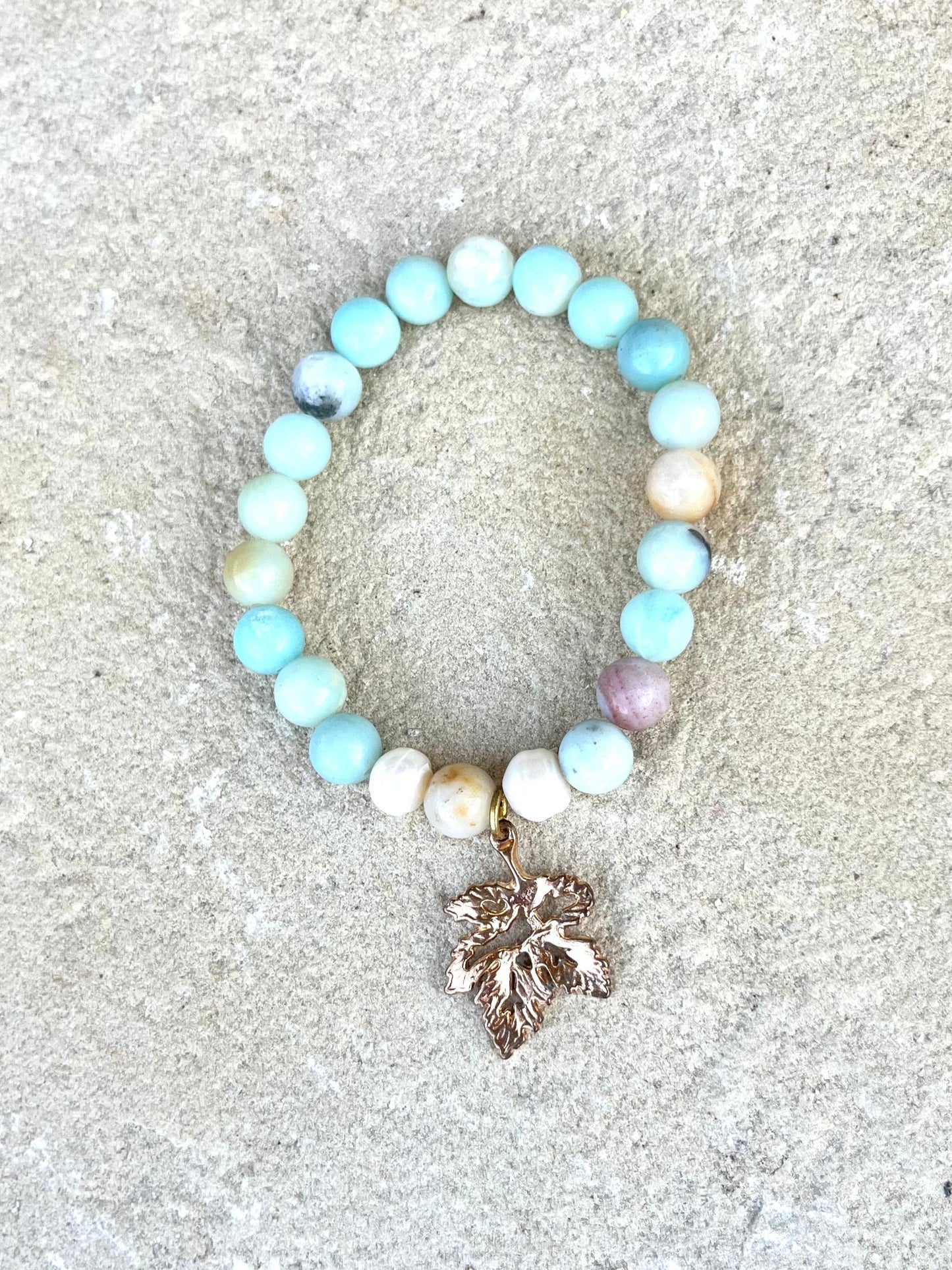 Amazonite & Freshwater Pearl Stretch Charm Bracelet